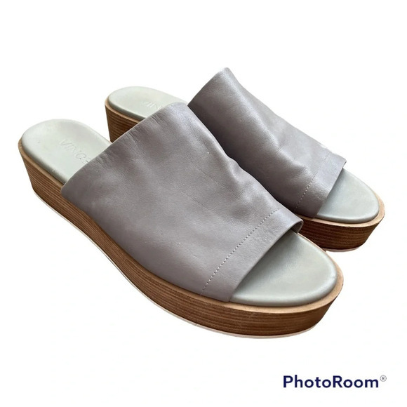 VINCE Leather Platform Slides Sandals 9.5 SASKIA PLATFORM SLIDE SANDALS, TRUFFLE - Picture 14 of 14